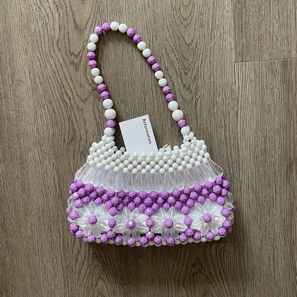 Reformation Vintage Mini Purple and White Beaded Purse